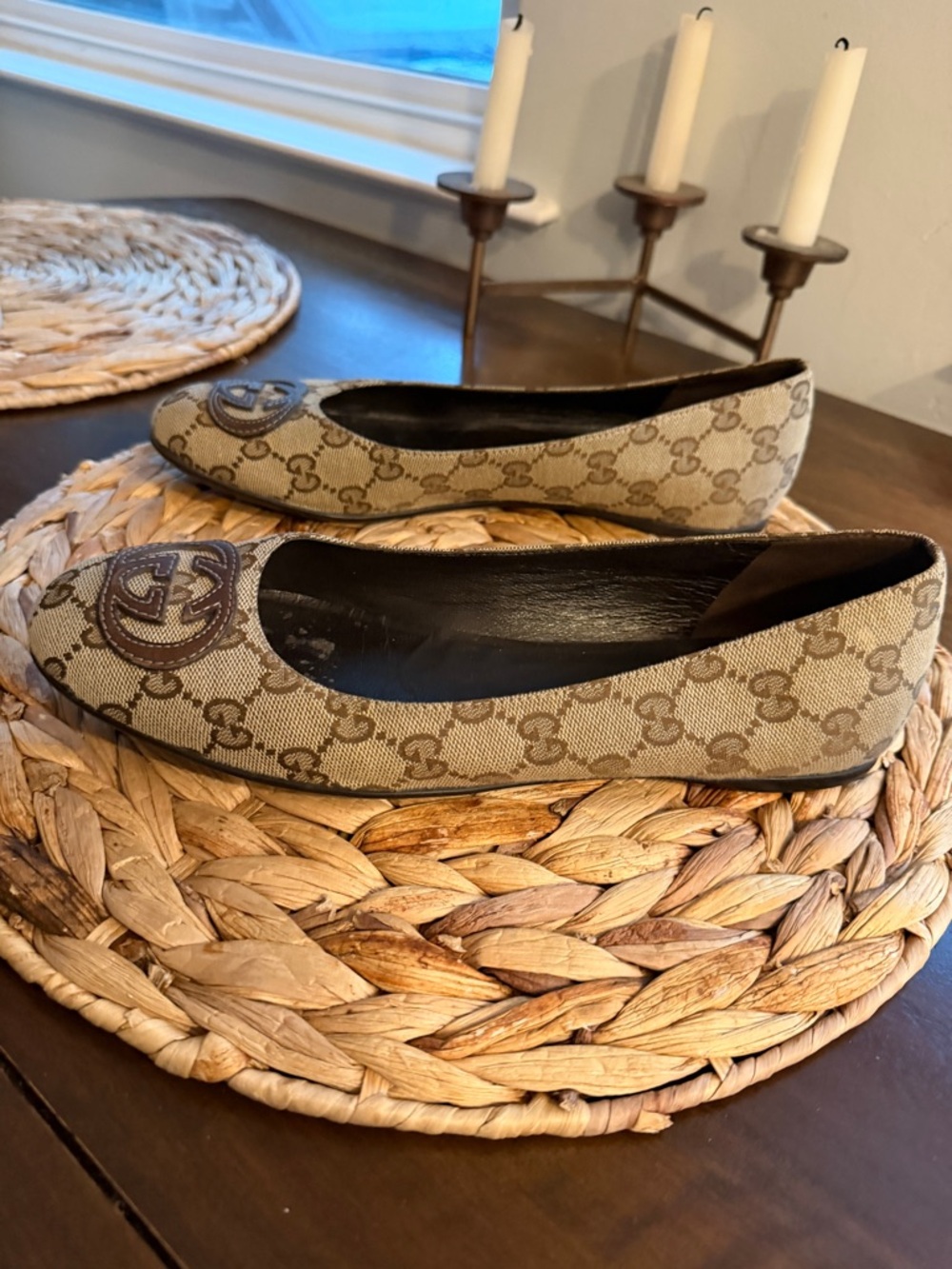 Gucci Beige GG Canvas Logo Ballet Flats - Picture 9 of 11
